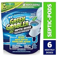 Green Gobbler SEPTIC SAVER Bacteria Enzyme Pacs - 6 Month Septic Tank Supply (FREE Green Gobbler REMINDER APP) 7.8 oz Total