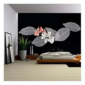 Lace Leaves on Black Background - Removable Wall Mural | Self-Adhesive Large Wallpaper - 66x96 inches