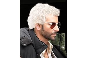 Swiking Mens Short White Afro Curly Wig for Male Guy Rocker Wig California Halloween Cosplay Costume Daily Wigs (White)