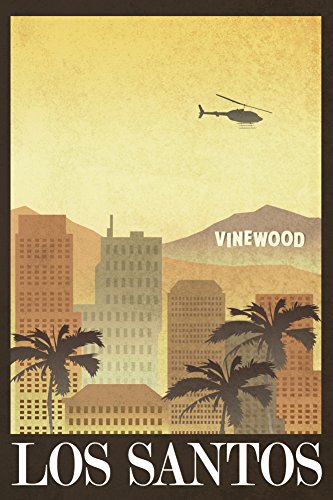 Laminated Los Santos Retro Travel Art Print 24 x 36in