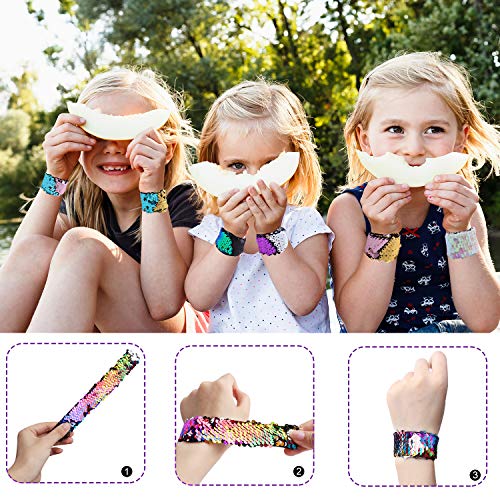 image for Hicdaw Bracelet for Mermaid Sequin Slap, 24 Pcs Flip Bracelet for Merm