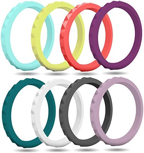 FluxActive Silicone Wedding Ring for Women (8 Pack) Stackable Thin Rubber Bands - Diamond Pattern Rings