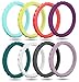FluxActive Silicone Wedding Ring for Women by (8 Pack) Thin Stackable Rubber Bands - Diamond Pattern (Yellow, Turquoise, Light Purple, Dark Purple, Coral, Teal, Light Gray, Dark Gray, 6)