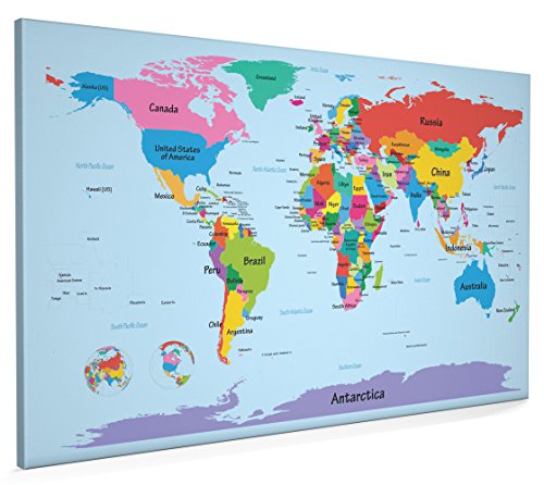 Map Of The World Map With Big Text For Kids Canvas Art Print