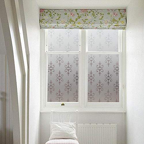 Vakker Bahay Vinyl Non Adhesive Privacy Window Film Static Cling UV Anti Frosted Window Film Crown Pattern Decorative Window Covering Film for Bathroom Office Home 17.7 x 78.7 inches (45CM by 200CM)
