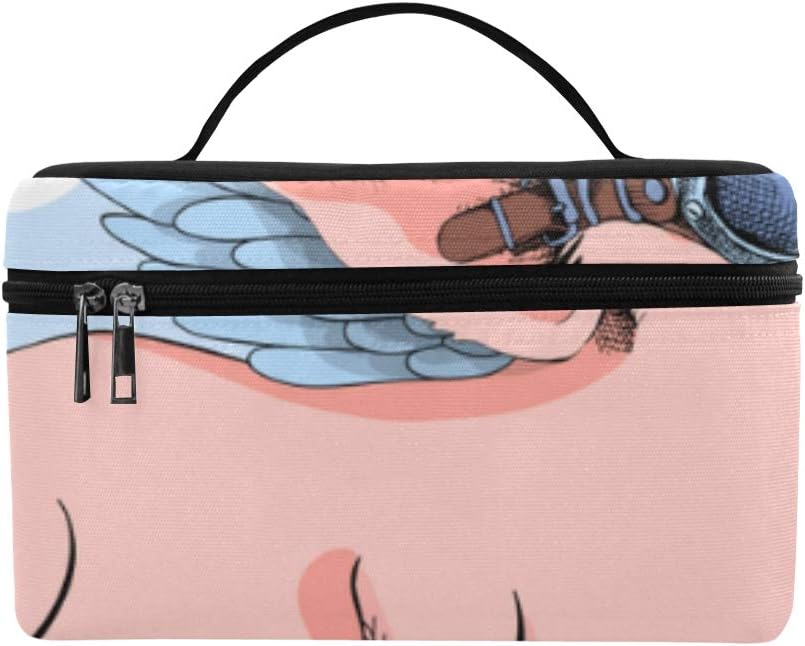 Cartoon Pink Pig Wear Glasses Large Capacity Size Lady Cosmetic Bag Makeup Organizer Lunch Box Train Toiletry Case for Girls Teen Women Travel with Clear Zipper and Single Layer