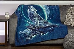 Dawhud Direct Howling Wolf Fleece Blanket for Bed