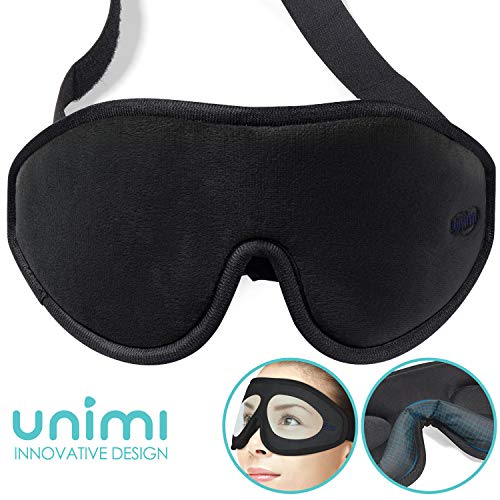 Unimi 100% Light Blocking Sleep Mask for Women & Men, Larger and Deeper 3D Contoured Eye Mask for Sleeping, Breathable and Super Soft Eye Cover, Ideal for Travel, Shift Work, Naps Black