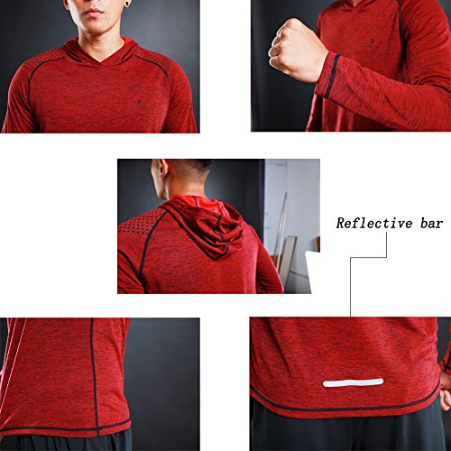 Gerlobal Mens Gym Workout Active Muscle Bodybuilding Long Sleeve Hoodies Casual Hooded Sweatshirts Red,Large