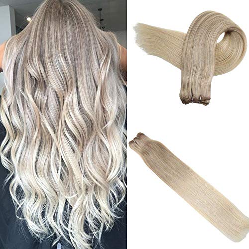 Easyouth Colored Weave In Extensions 16 Inch 100g Per Pack Color #18 Ash Blonde Highlight With #22 Fading To #60 Blond Real Human Hair Straight Hair Balayage Color Hair Weft