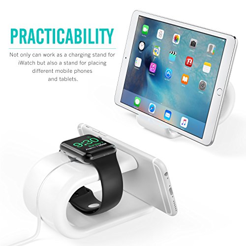 MoKo Apple Watch stand/Phone stand, Acrylic Horizontal Charging Station Dock Desk Cradle Holder for Apple Watch Series 3 2017/Series 2[38mm & 42mm], iPhone X/8/8 Plus/7/7 Plus, Galaxy Note 8, WHITE - Thumbnail 5
