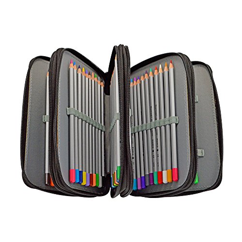 Painting Pencils Case with Zipper 72 holder Art Pen Case Canvas Protection Drawing Case(black)