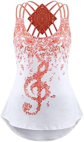 Womens Ladies' Bandages Sleeveless Vest Top Musical Notes Print Strappy Tank Tops (M, Orange)