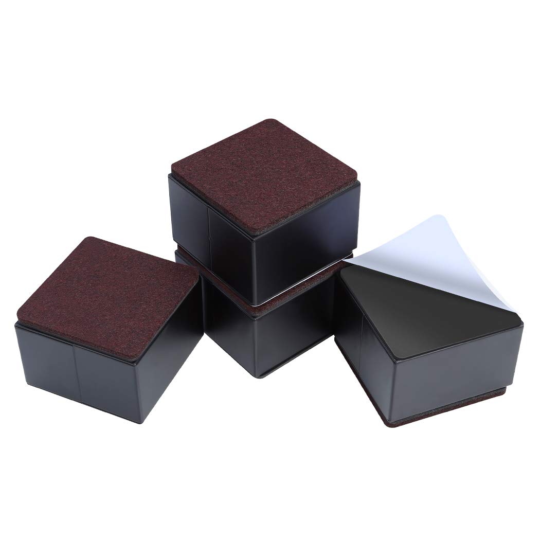 Ezprotekt 2" Lift Furniture Risers Carbon Steel Bed Risers, 3.15" Self-Adhesive Heavy Duty Furniture Raisers Adds 2" Height to Beds Sofas Cabinets Supports 20,000 lbs, Square Black