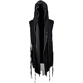 ByTheR Longline Cloak Hood Mens Sleeveless Mesh Cut Off Open Vest Layering Cardigan Streetwear Black