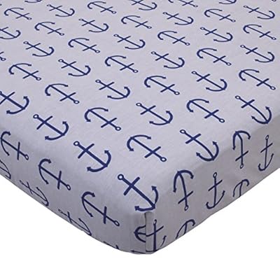 Nautica Kids Set Sail Nautical/Anchor 100% Cotton Fitted Crib Sheet, Navy, Grey 51OAPjKebhL