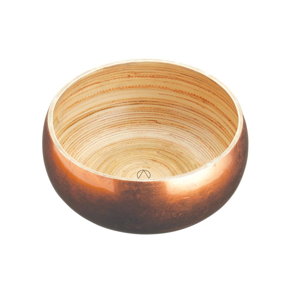 Artesà Bamboo Serving Salad Bowl with Copper Lacquer Finish, 17cm (6.5''), Gold