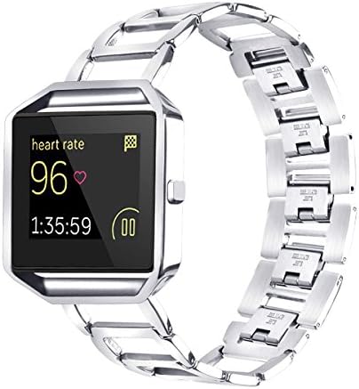 Fitbit Blaze Bands with Frame, TENGL Stainless Steel Replacement Adjustable Bracelet Strap with Frame for Fitbit Blaze Smart Fitness Watch, Large Small, Sliver