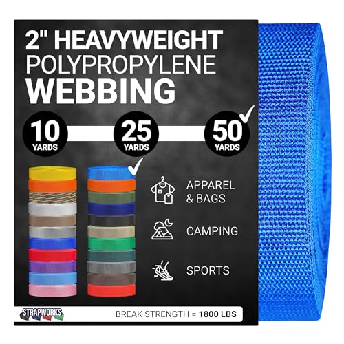 Strapworks Heavyweight Polypropylene Webbing - Heavy Duty Poly Strapping for Outdoor DIY Gear Repair, 2 Inch x 50 Yards - Pacific Blue