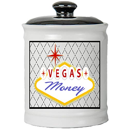 Tumbleweed - Las Vegas - Vegas Money - Colorful Round Ceramic Jar With Black Lid -
