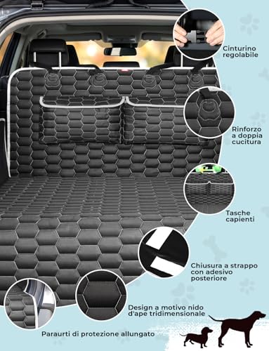 Oasser Car Cover for Dogs with 2 Large Pockets, Waterproof, Anti-Slip, Dustproof, 185 x 103 cm with Side Protection and Bumper, Machine Washable, Universal for Cars and SUVs, Black