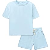 ROMPERINBOX Toddler Boy Summer Outfits 2T 3T 4T Tracksuit Solid 2-piece Short Sleeve T-shirt & Shorts Clothes Set