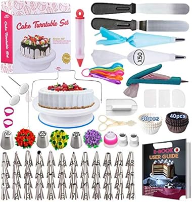 Cake Decorating Supplies Kit 2020 Newest 206 Pcs Baking Set For Beginners With Cake Turntable Stand Rotating Turntable Russian Piping Tips Set Cake Baking Supplies For Cake Lovers Amazon Sg Home