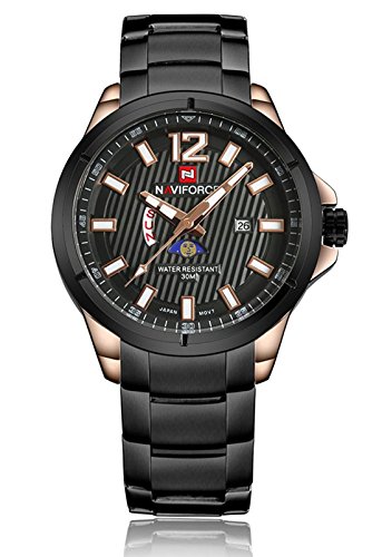 Naviforce military sport men s full steel moon phase date quartz …