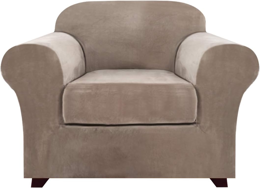 Real Velvet Stretch Chair Covers 2 Piece Armchair Cover Slipcovers - Include Base Cover and Cushion Cover - Sofa Covers Couch Covers 1 Seater Chair Slip Cover, Feature Thick Soft Velour, Blue: Kitchen & Dining