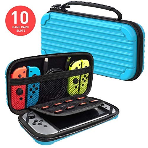MEQI Carrying Case Compatible with Nintendo Switch – Protective Hard Shell Slim Travel Carry Pouch -10 Game Cartridge Holders Portable Game Case for Nintendo Switch Console & Accessories – Blue