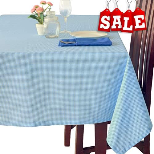 Poly Cotton Linen Oblong Tablecloth – French Rectangular & Square Kitchen Table Cloth – Various Sizes and Colors – Ideal for Dinner Table Christmas New Year Eve (BLUE Checkered, Rectangle 60"x120")
