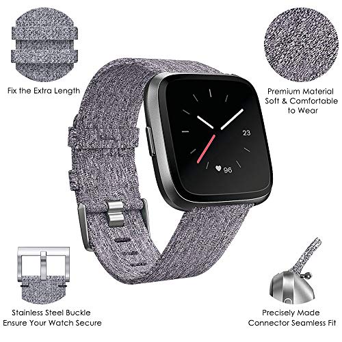 EZCO Compatible Fitbit Versa Bands, Woven Fabric Breathable Watch Strap Quick Release Replacement Wristband Accessories Compatible Fitbit Versa Smart Watch Women Man, Grey