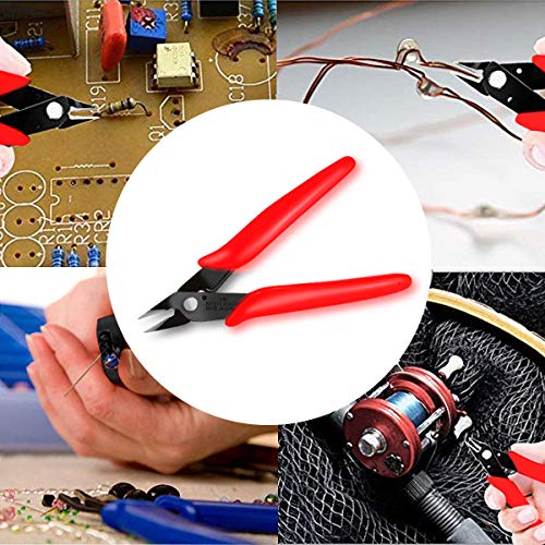 BOENFU 170 Wire Cutters, Precision Flush Cutter 5 Inch Micro Diagonal Cutting Pliers for Electronics and Jewelry Making - Red, 2 Pack