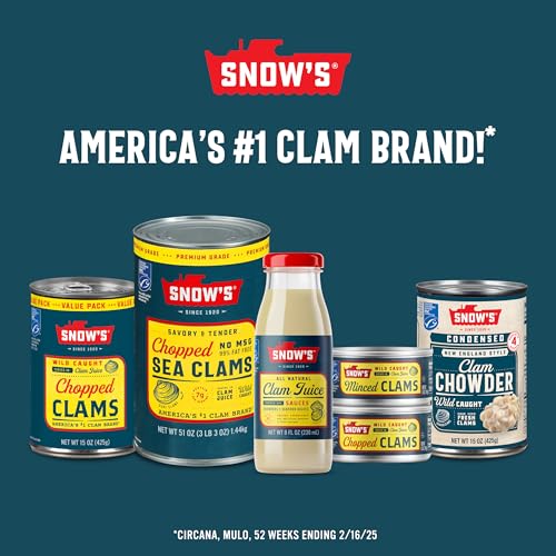 SNOW’S WILD CAUGHT CHOPPED CLAMS CANNED, 6.5 OZ CAN – 5G PROTEIN PER SERVING – GLUTEN FREE, KETO FRIENDLY, 99% FAT FREE