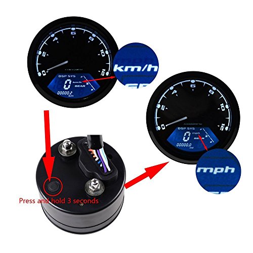 Welugnal MPH/KMH 124MPH/ 199kmh 12000 rpm LCD Digital Speedometer Tachometer Odometer for 4 stroke 1/2/4 Cylinders Motorcycle
