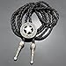 Vintage Silver Tone Q&Q Fashion Western Southwest Men Texas Ranger Star Leather Rodeo Bolo Bola Tie Necktie, Large