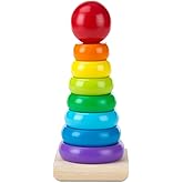 Melissa &amp; Doug Rainbow Stacker Wooden Ring Educational Toy - Wooden Stacking Rings, Stacker Toys for Toddlers Ages 2+