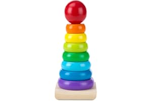 Melissa & Doug Rainbow Stacker Wooden Stacking Rings Educational ToyWooden Stacking Rings, Stacker Toys for Toddlers Ages 2+