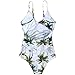 Riversong Womens Sexy V Neck Backless One Piece Coconut Palm Tree Print Swimsuit (Tag XL(US 6-8), White)