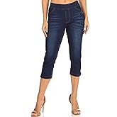 Women's Capri Jeans Skinny Jeggings Pull-On Denim Capris Pants with Pockets Regular & Plus Size