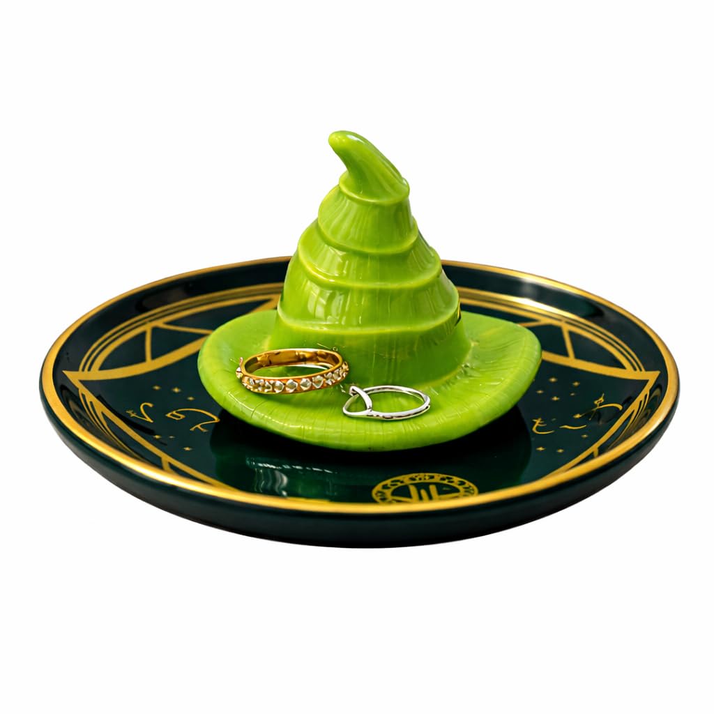Photo 1 of Wicked Elphaba Witch Hat Trinket Tray,Ceramic Jewelry Catchall Tray for Rings, Earrings & Small Accessories, Vanity/Dresser Decor Gift,5"x5"