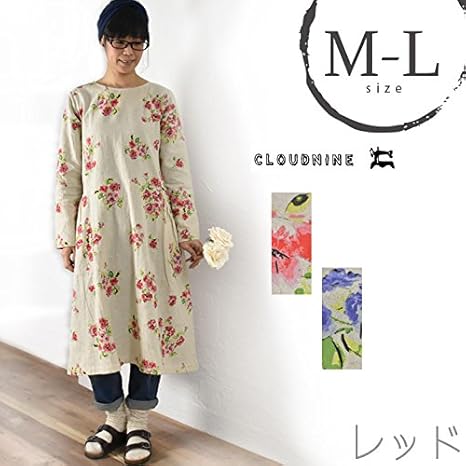 Amazon Co Jp Nn Npo80 M L レッド クラウドナインピュア Cloudnine Pure 花総柄ワンピース 綿麻 Nn Npo80 服 ファッション小物