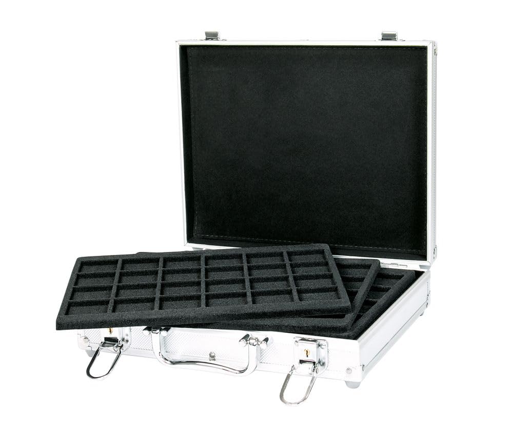 Lindner S2307-S2124CE Münzkoffer ALU für 144 Münzen/Münzkapseln bis Ø 42 mm, z.B. für deutsche 20 €uro- bzw. 10 €uro-Silbermünzen in Münzkapseln