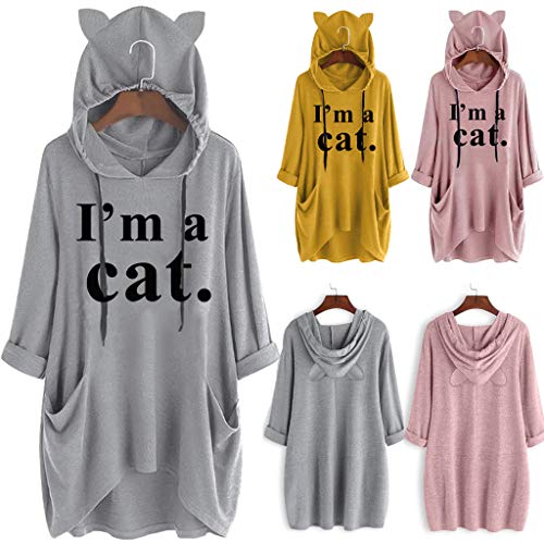 New in HAALIFE◕‿ Womans Hoodie cat Ear Long Sleeve Casual Pullover I Do Want I Want-Hoodie Blouse with Pocket - Thumbnail 4