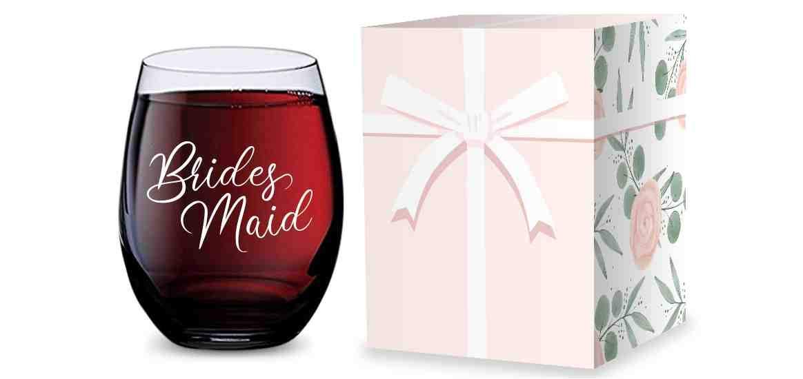 GSM Brands Stemless Wine Glass for Bridesmaid Gifts - Made of Unbreakable Tritan Plastic and Dishwasher Safe - 16 ounces