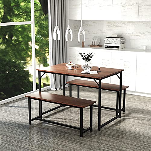 BAHOM Dining Room Table Set with Two Benches, 3 Piece Kitchen Table Set