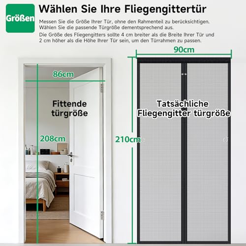 HOFUDON Fly Screen Balcony Door Magnetic 90 x 210 cm, Full Continuous Magnetic Closure No Gaps for Fibreglass Fly Screen Door, Insect Protection, No Drilling, Tear-Resistant, Weatherproof, 4 cm Strap Top