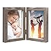 CECIINION Wood Photo Frame Shadow Box 4x6 Hinged Double Picture Frames,Glass Front,Fit for Stands Vertically on Desk Table Top (Grey Color)