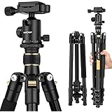 K&amp;F Concept 62'' DSLR Tripod, Lightweight and Compact Aluminum Camera Tripod with 360 Panorama Ball Head Quick Release Plate for Travel and Work (TM2324 Black)