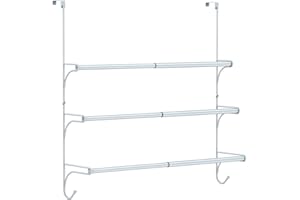 Auledio Adjustable Over The Door Triple Towel Rack with Hooks,Silver